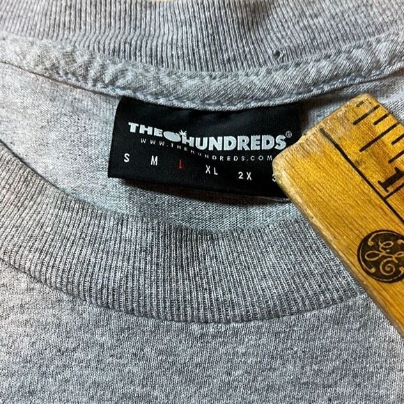 Y2K Authentic THE HUNDREDS Bomb Grey Shirt Mens Size L Logo Spellout - Picture 4 of 4
